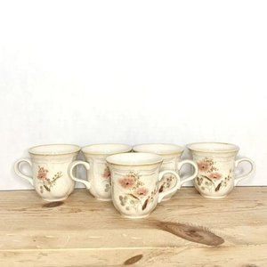 Vintage Mikasa Country Charm Strawflowers Cups Mugs FG 003 SET OF 5